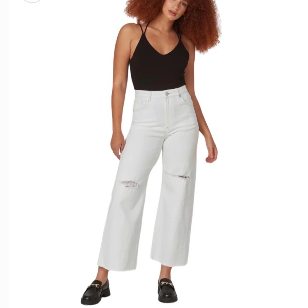 Lola Jeans Milan Ultra High Rise Wide Leg Jeans White Ripped Size 30